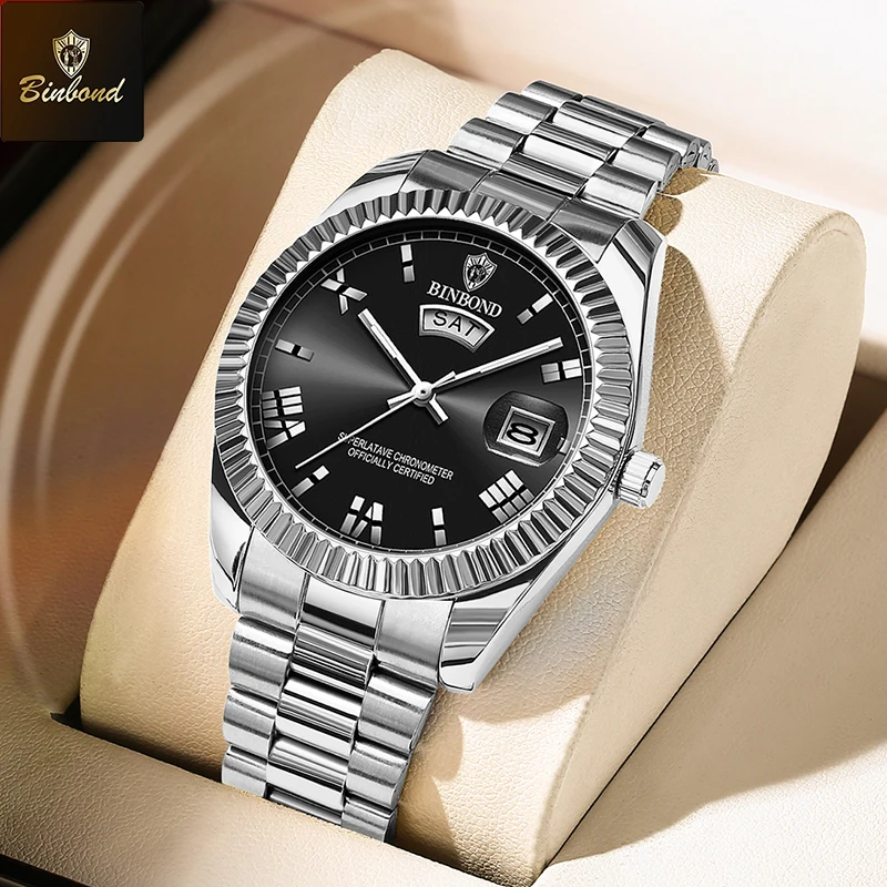 Брендовые кварцевые мужские часы BINBOND, деловые спортивные светящиеся календари, креативные водонепроницаемые часы, классические персонализированные мужские наручные часы