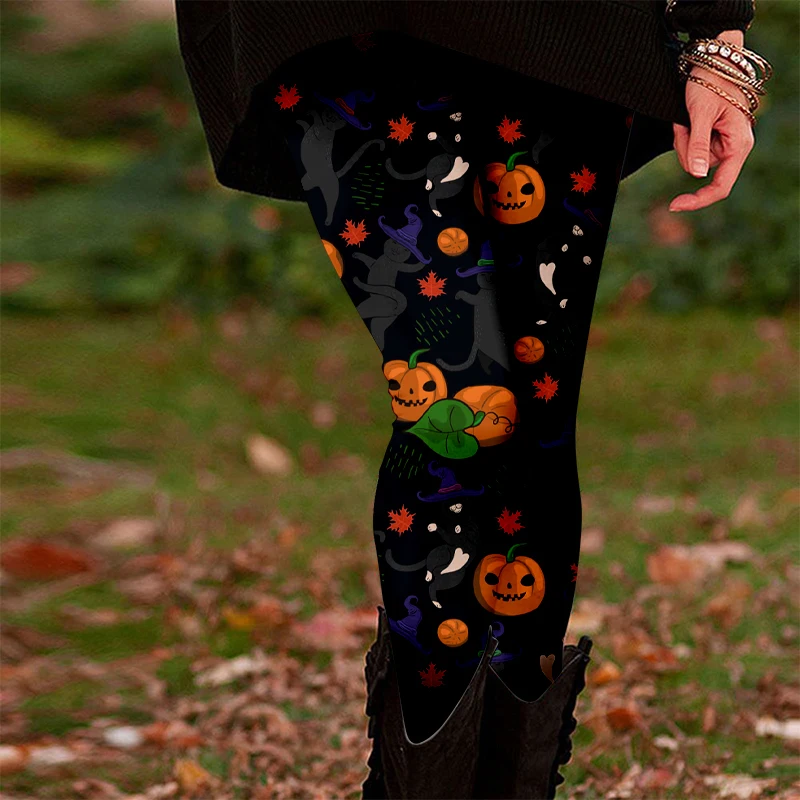 

3D Pumpkin Printed Women's Yoga Pants Outdoor Fashion Breathable Polyester Tight Pants Autumn Halloween Elements Women Clothing