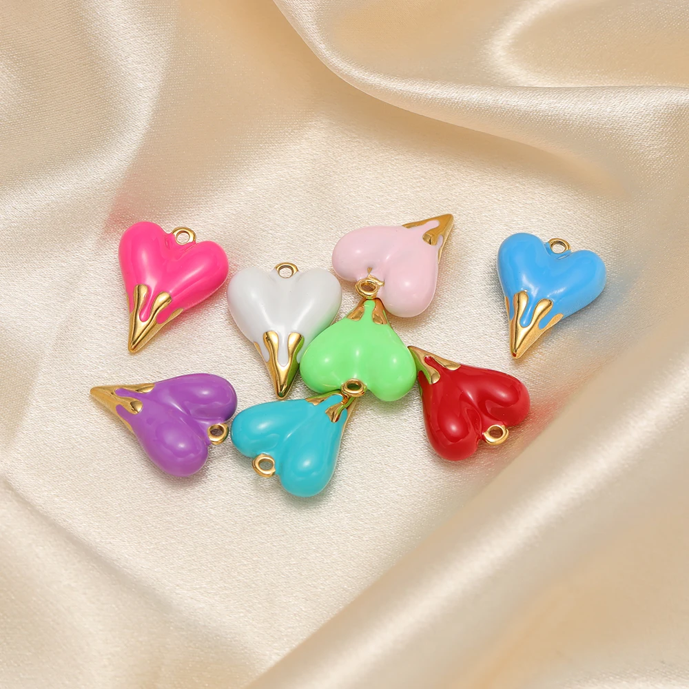 3 Stück Edelstahl-Spitzenherz-Emaille-Anhänger für DIY-Schmuck, Halsketten, Armbänder, Schmuckherstellung, Kinder-Bonbon-Anhänger – Detail 5