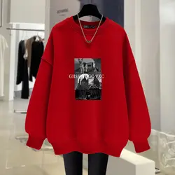 Women Clothing Y2K Vintage Cartoon Printed Sweatshirts Autumn Fashion Loose Casual Hoodies O-neck Long Sleeve Top Pullovers