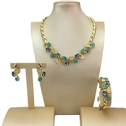 Dubai Fine Jewelry Beautiful Colored Stone Jewelry Sets  for Women Bridal Wedding FHK16602