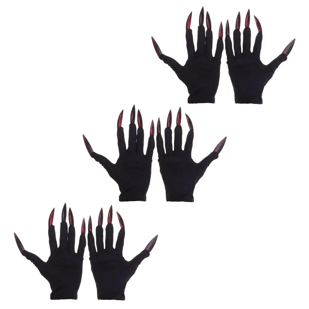 Halloween Gloves with Ghost Nail Design, Scary Full-Finger Claws for Masquerade Party, Terror Prop & Decor