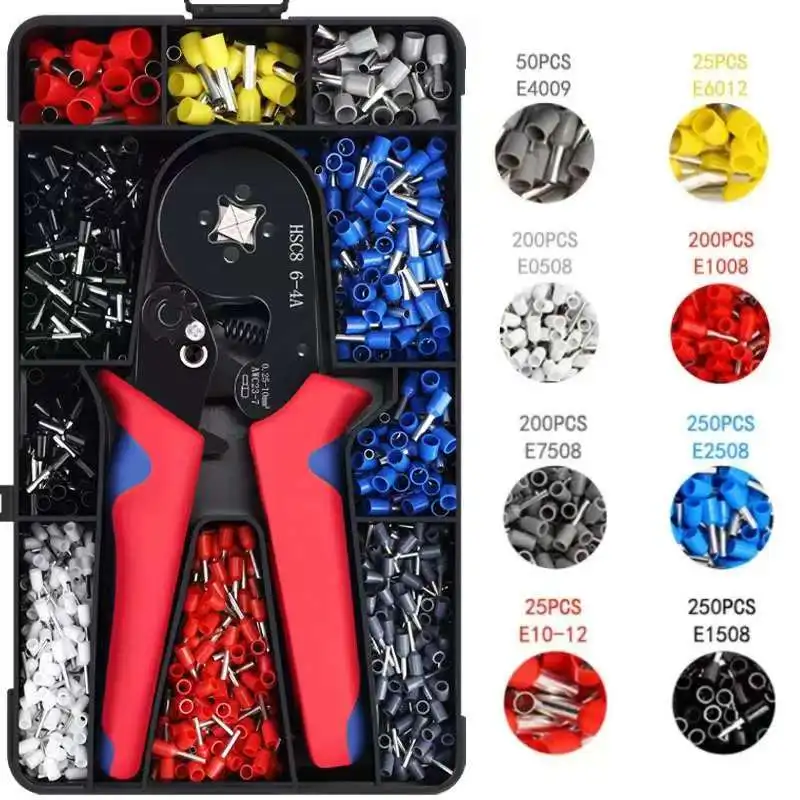 

1200pcs Professional Electrician's Crimping Tool Kit with Storage Box, Includes HSC8 6-4 Pliers for Tubular & Needle Terminals,