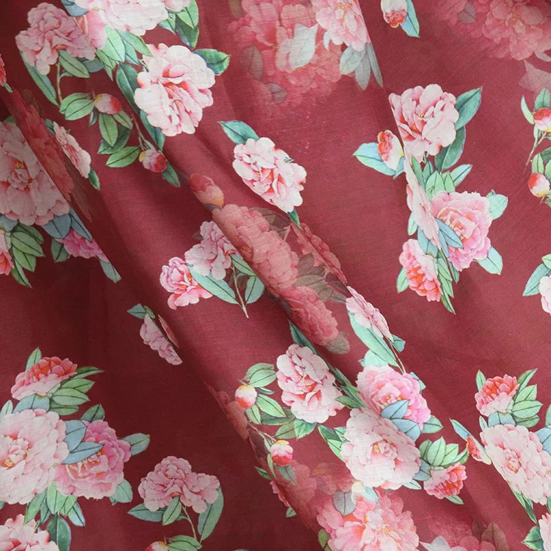 2023 New  High Count Ramie Dress Digital Printed Fabric Women\'s Clothing Chinese Style Robe Dress Summer Thin linen fabric