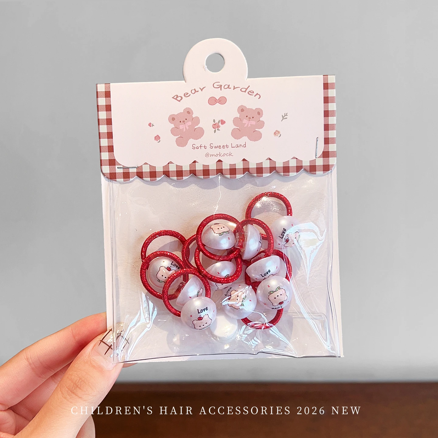 Haargummis mit Perlenmuster für Kinder, niedliche Bären- und Buchstabenmotive, Blumenmuster, elastische Haarbänder, Mädchen-Pferdeschwanz-Halter, süßes Haar-Accessoire für Kleinkinder. – Detail 8
