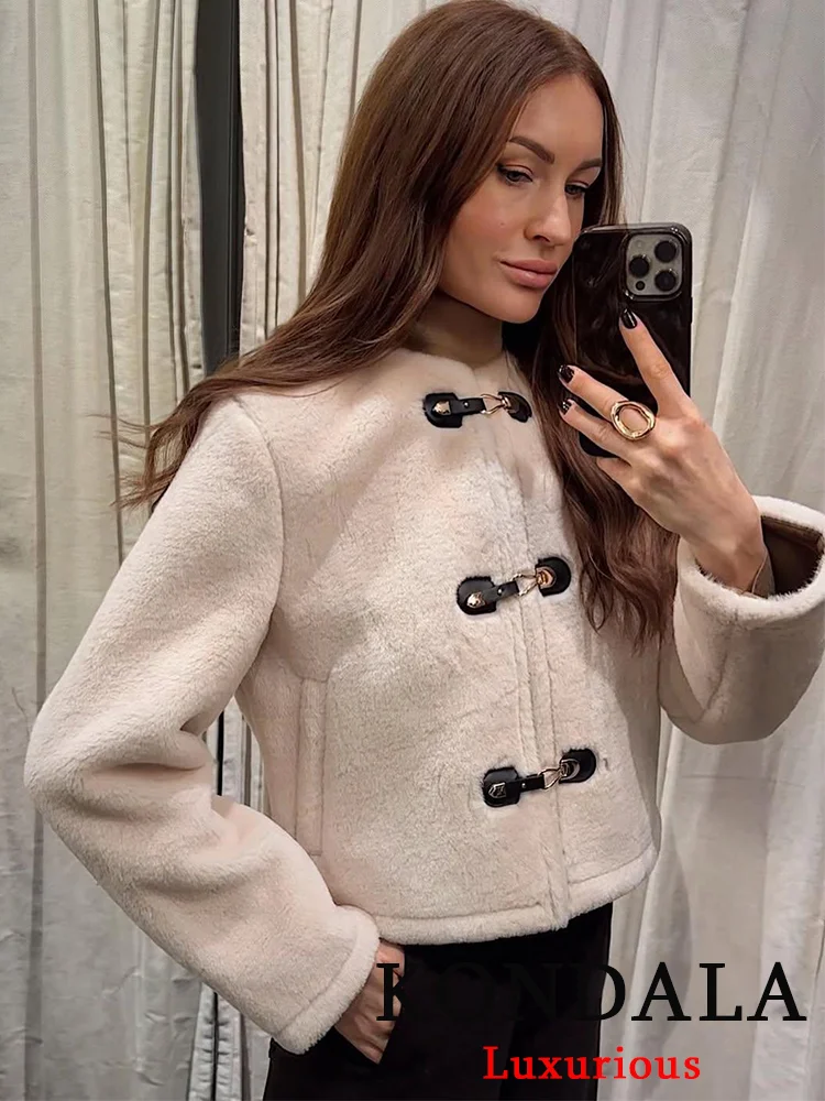 

KONDALA повседневные шикарные женские короткие куртки, однотонные однобортные свободные пальто с длинными рукавами и карманами, новая мода, осенняя верхняя одежда 2025 г.