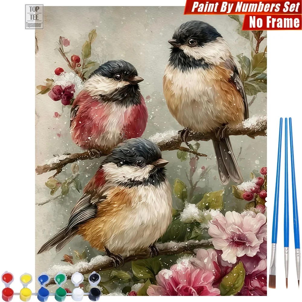 

Colorful Birds Branch Paints By Number Set - Birds Feathers Snow Home Decor New Year'S Day Gift For Grandma