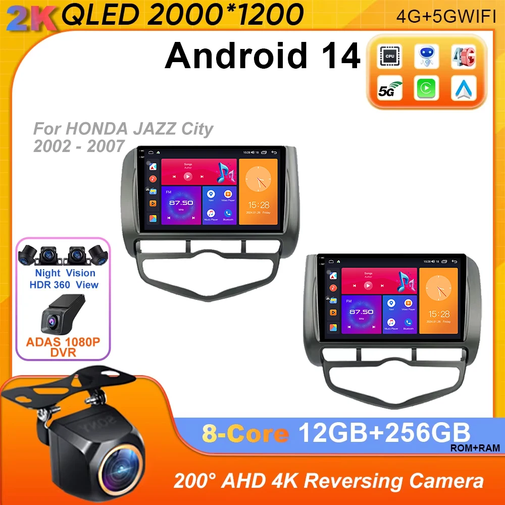 

Android 14 для HONDA JAZZ City 2002-2007 Автомобильный радиоприемник Мультимедийная система Видеоплеер Навигация GPS Android Auto No 2 Din