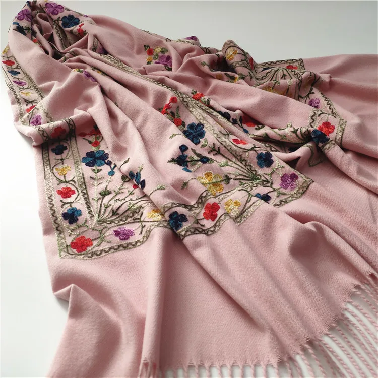 Bufanda con borlas rosas para Mujer, chal elegante, envoltura cálida, mezcla de Cachemira, Echarpes de talla grande, invierno, nuevo