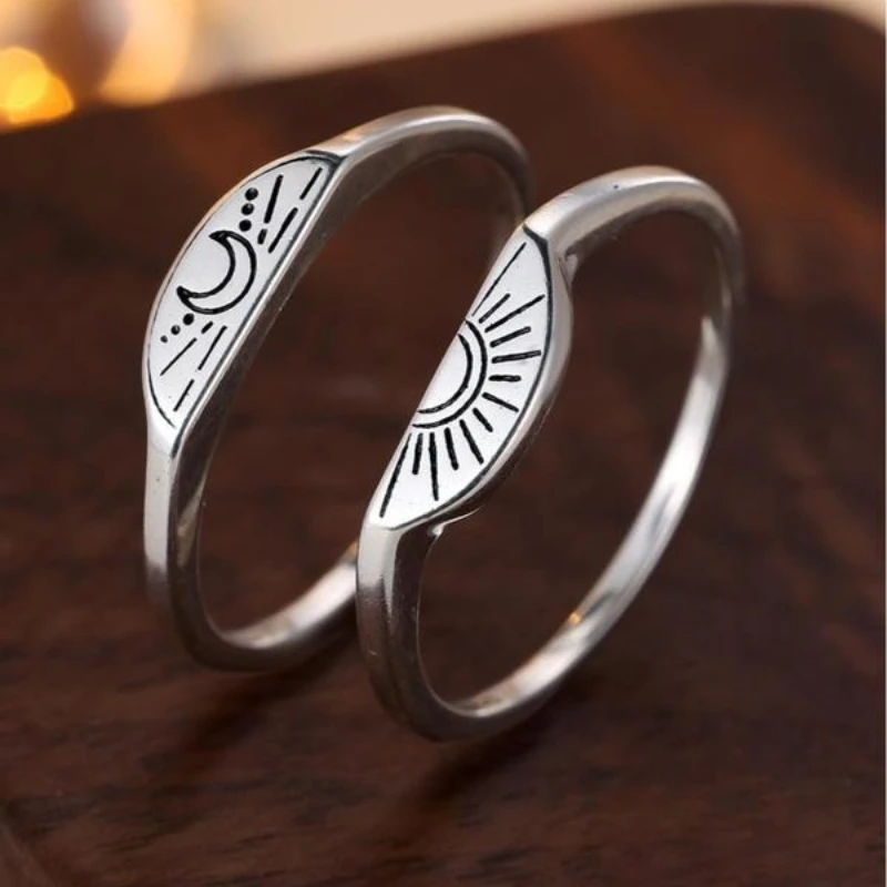 

Moon & Sun Design Rings Couple S925 Silver Unisex Cute Vintage Trendy Promise for FashionJewelry Gift Engagement Ring