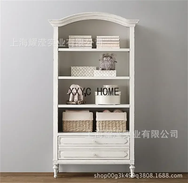 American solid wood bookcase custom furniture retro old log carved children's two-draw bookcase bookshelf display cabinet