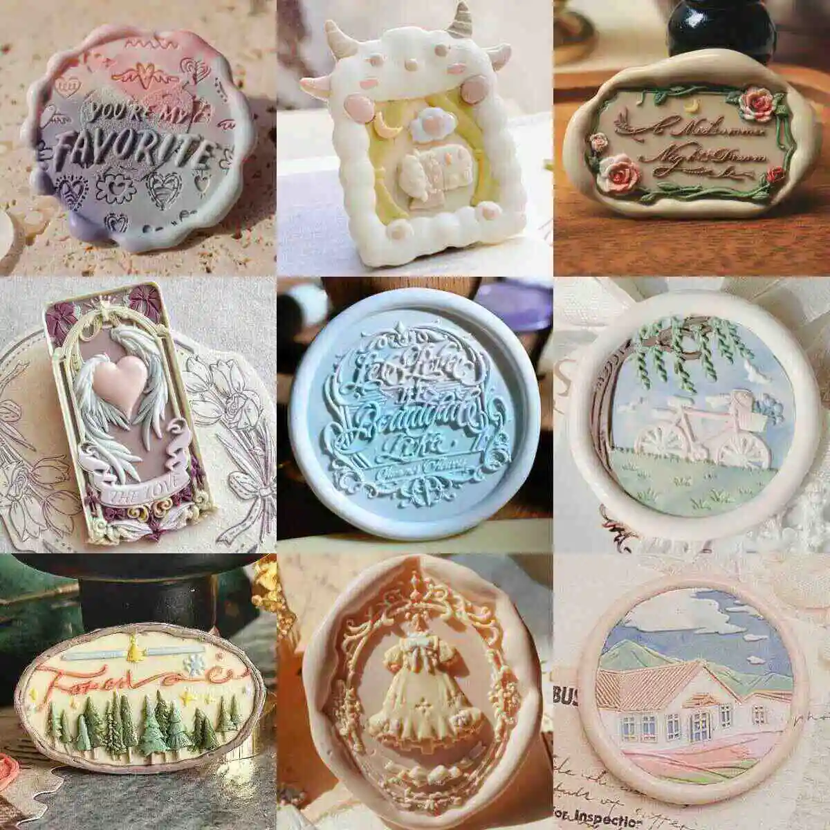 3d-embossed-seal-head-wax-seal-stamp-multi-layer-brass-card-envelope-seal-invitation-stamp-toys-cookies-shells-jellyfish-patter