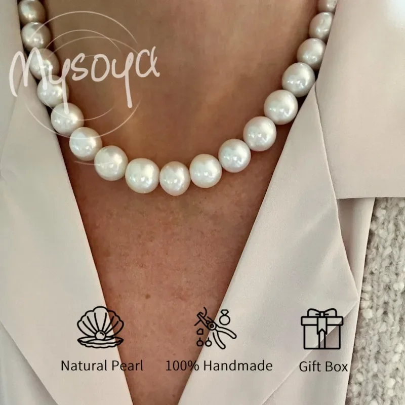 

MYSOYA White Freshwater Pearl Necklace 9-11mm With Gift Box, For Her/Him, Perfect Birthday/WeddIng/Christmas/New Year'Gifts