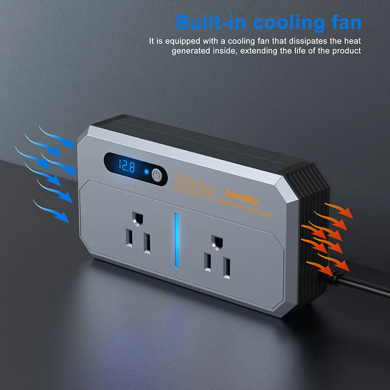 Car Inverter Power Adapter DC 12V to AC 110V 220V 200W Converter Auto Power Adapter Type-C USB Fast Charging Station Transformer