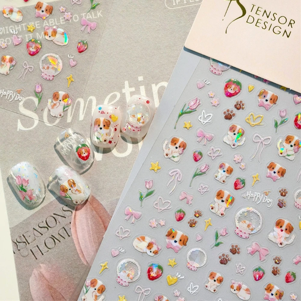 

Shiny Cute Puppy Tulips Bowknot Love Stars Strawberry Cartoon 3D Jelly Self Adhesive Nail Art Stickers Lovely Manicure Decals