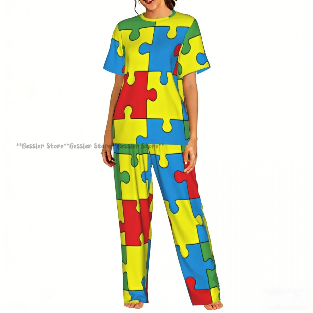 

Women's Pajamas Set Pieces Of Puzzle Short Sleeve Sleepwear 2 Piece Homewear Loungewear