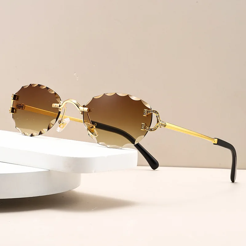

Retro Oval Punk Rimless Sunglasses for Women Men Fashion Metal Frame Vintage Sun Glasses Luxury Brand Cut Lens UV400 Eyewear