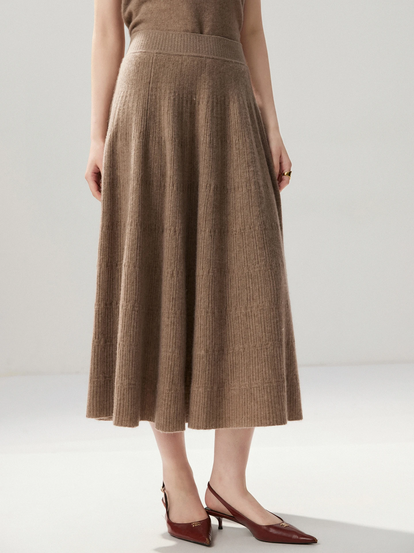Light Luxury Women's 100% Pure Cashmere Skirts Autumn Winter Lady High Elastic Waist Rib Knit A-line Umbrella Skirt Daily Wear