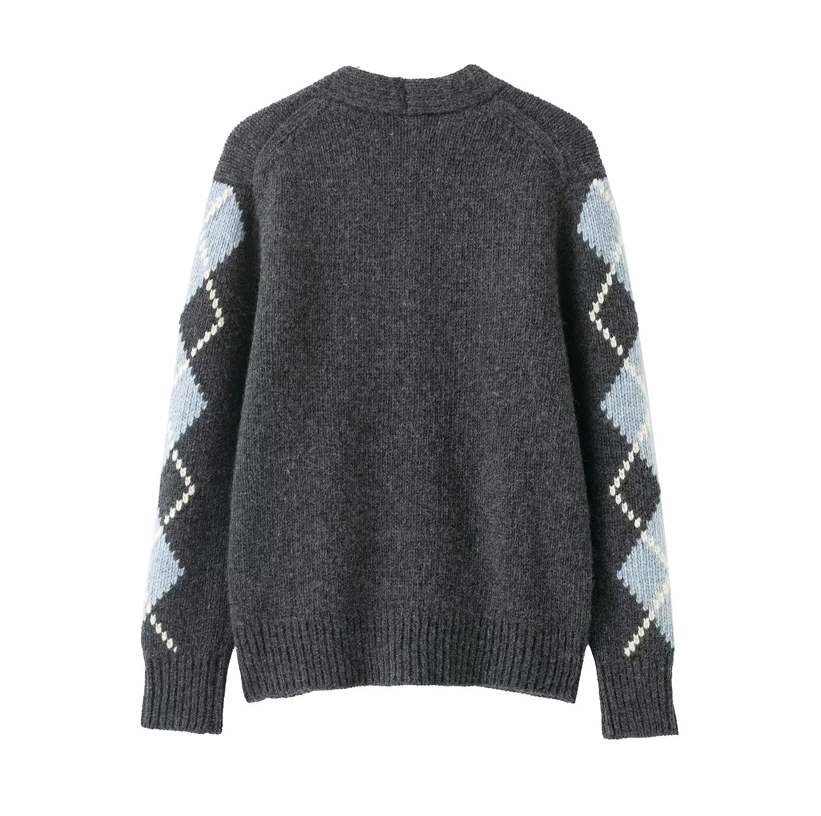 Dames Trui Herfst 2025, Nieuwe Mode Rechte V-hals Elegante Diamant Plaid Warme Jonge Dames Trui Chic Straat Vest