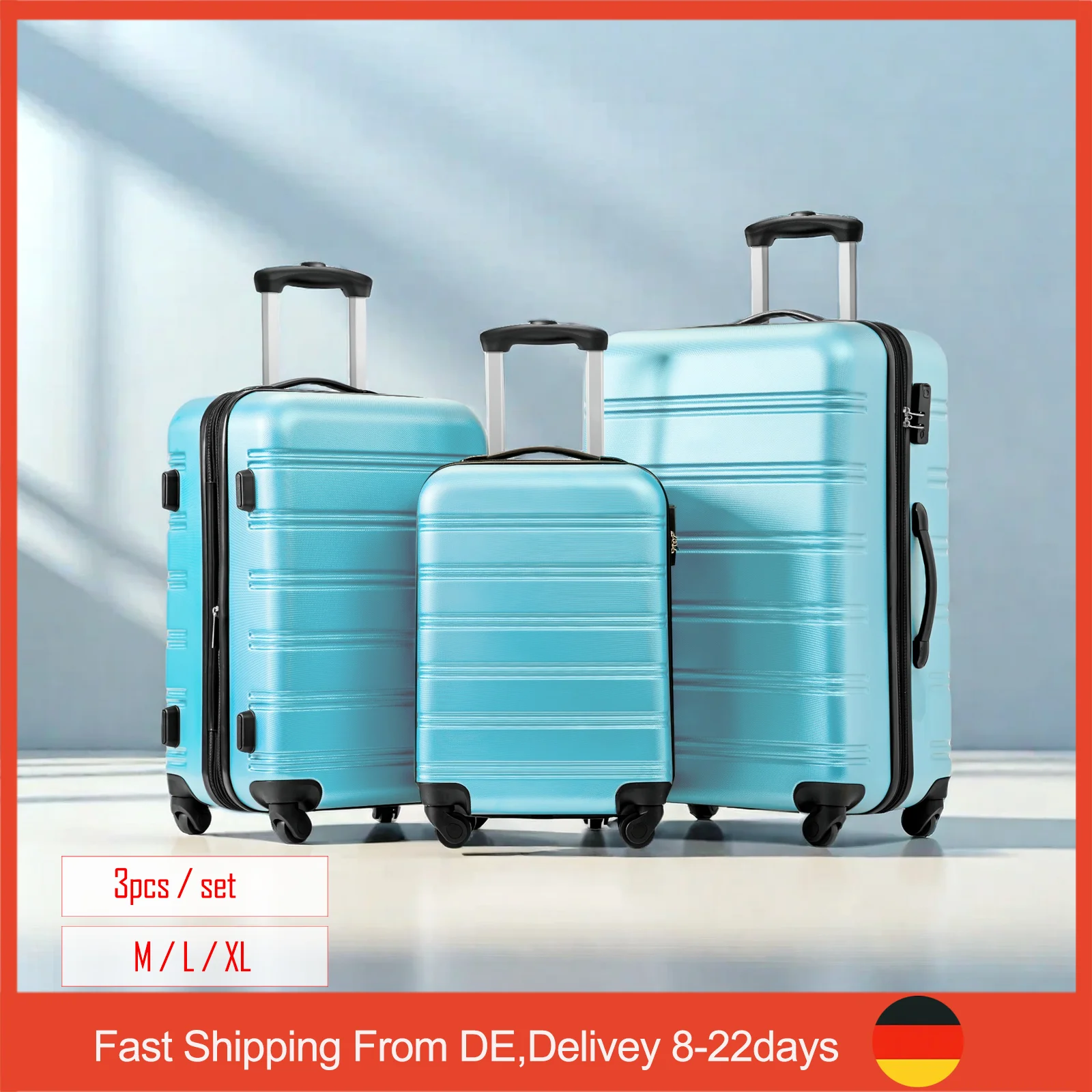 Travel Suitcase 3pcs/Set ,ABS Plastic,360° Wheels,Travel Case Trolley for Holiday Business Travel,Luggage With Lock,M/L/XL