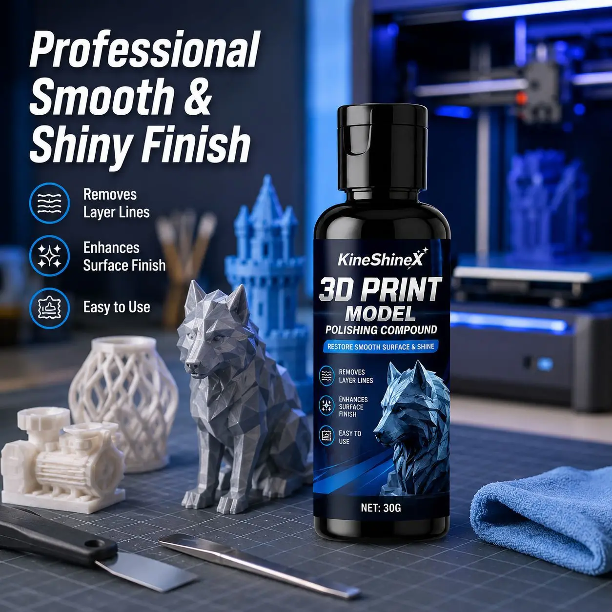 3D-Druck-Politur 100ml – Premium-Finish-Restaurator für PLA-, ABS- & PETG-Spielzeug, reduziert Schichtlinien, stellt den Glanz wieder her, sorgt für eine glatte Oberfläche – Detail 3