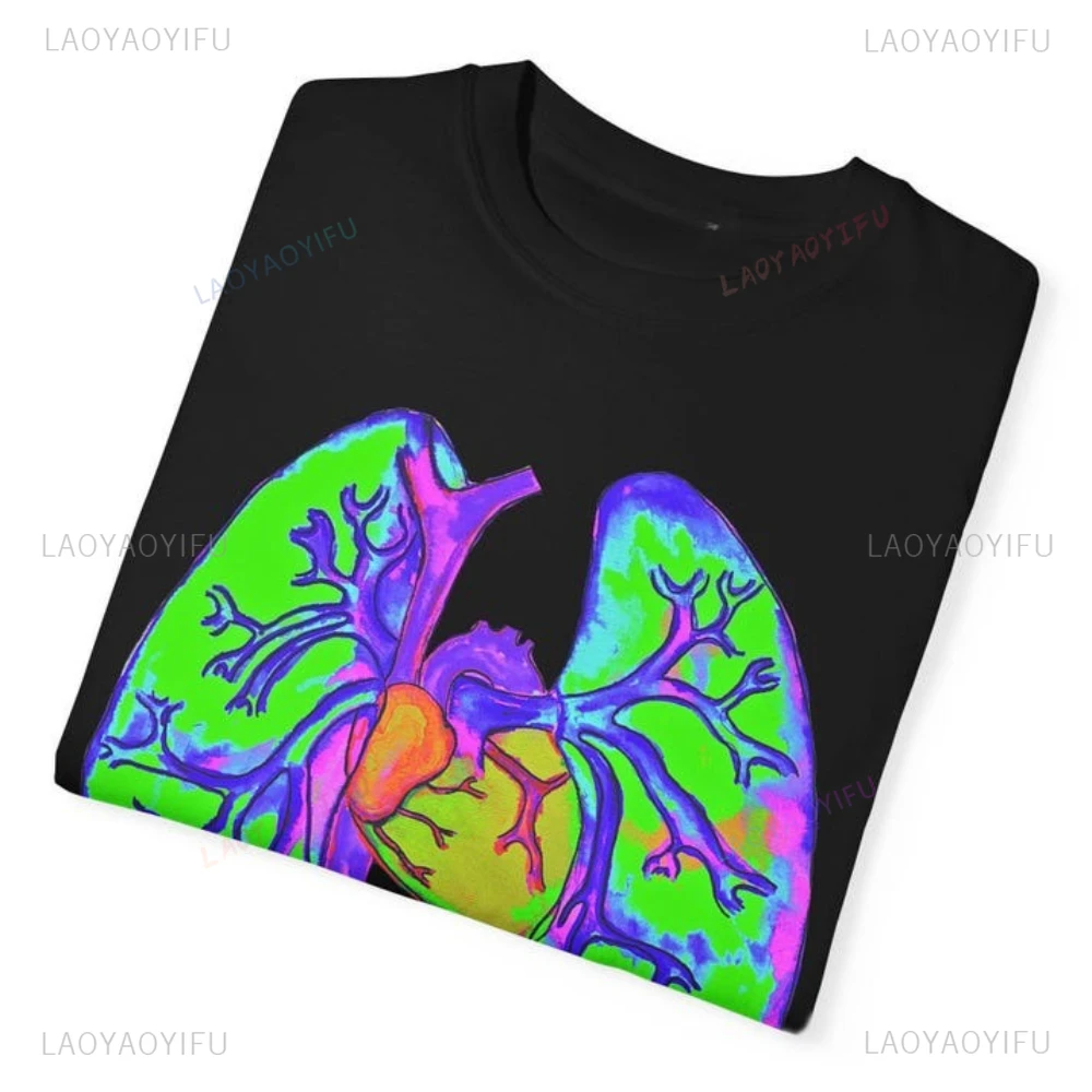 Neon Lungs Unique Medical Biology Gift Graphic T Shirts Eco-Friendly Tee Anatomy Science Tshirt Woman Man Summer Cotton Tops