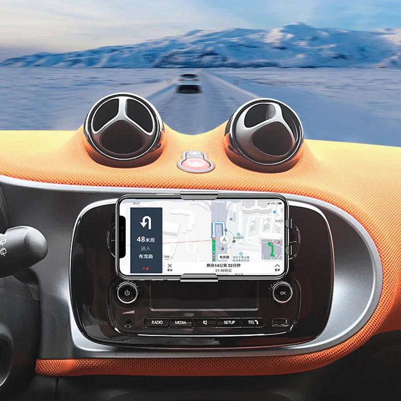 تتكيف مع شاحن اللاسلكي الجديد 453 451 Mercedes Benz Smart، وحامل هاتف السيارة للشحن اللاسلكي الأوتوماتيكي والشاحن اللاسلكي