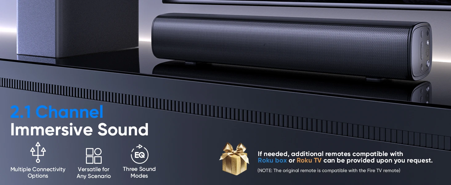 70W 2.1-Channel Compact Soundbar System with 14.2-Inch Soundbar and 4-Inch Subwoofer, Enhanced Surround Audio for TV and Home Theater, Bluetooth/Optical/Auxiliary Inputs