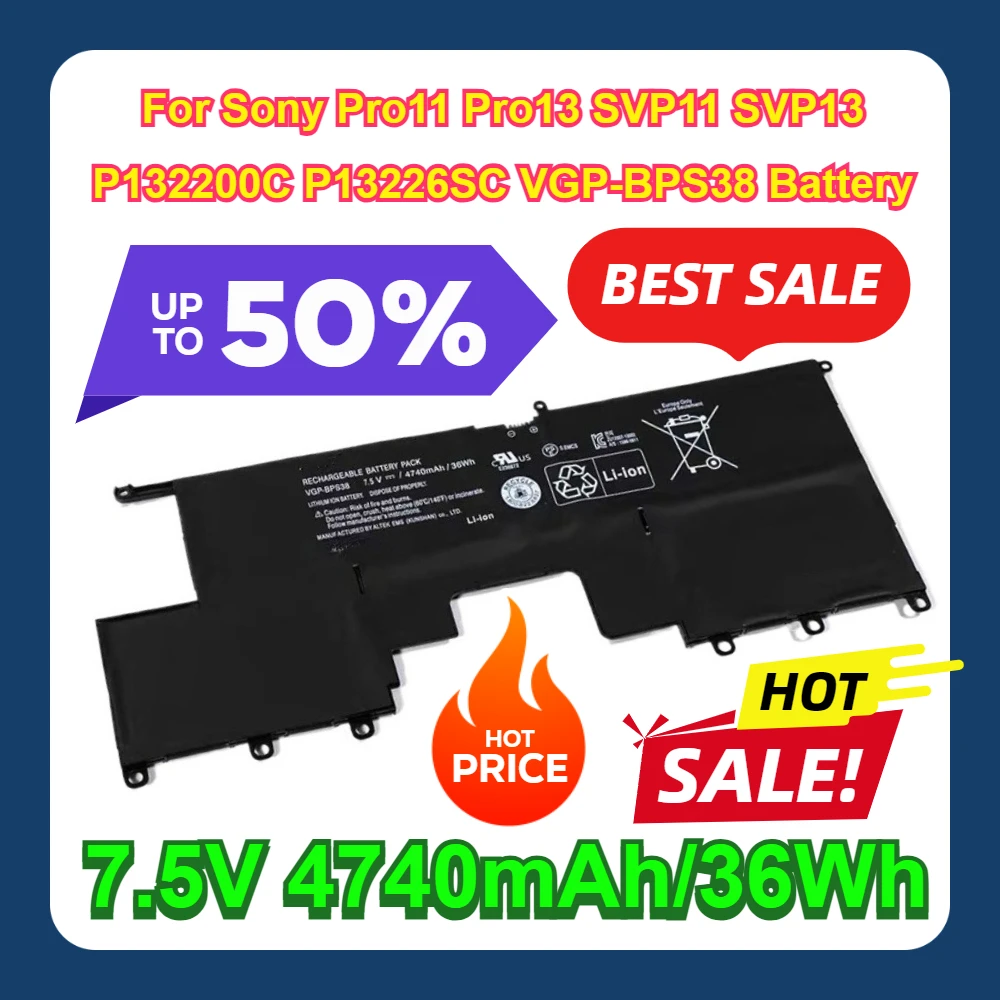 

For Sony Pro11 Pro13 SVP11 SVP13 P132200C P13226SC VGP-BPS38 Battery