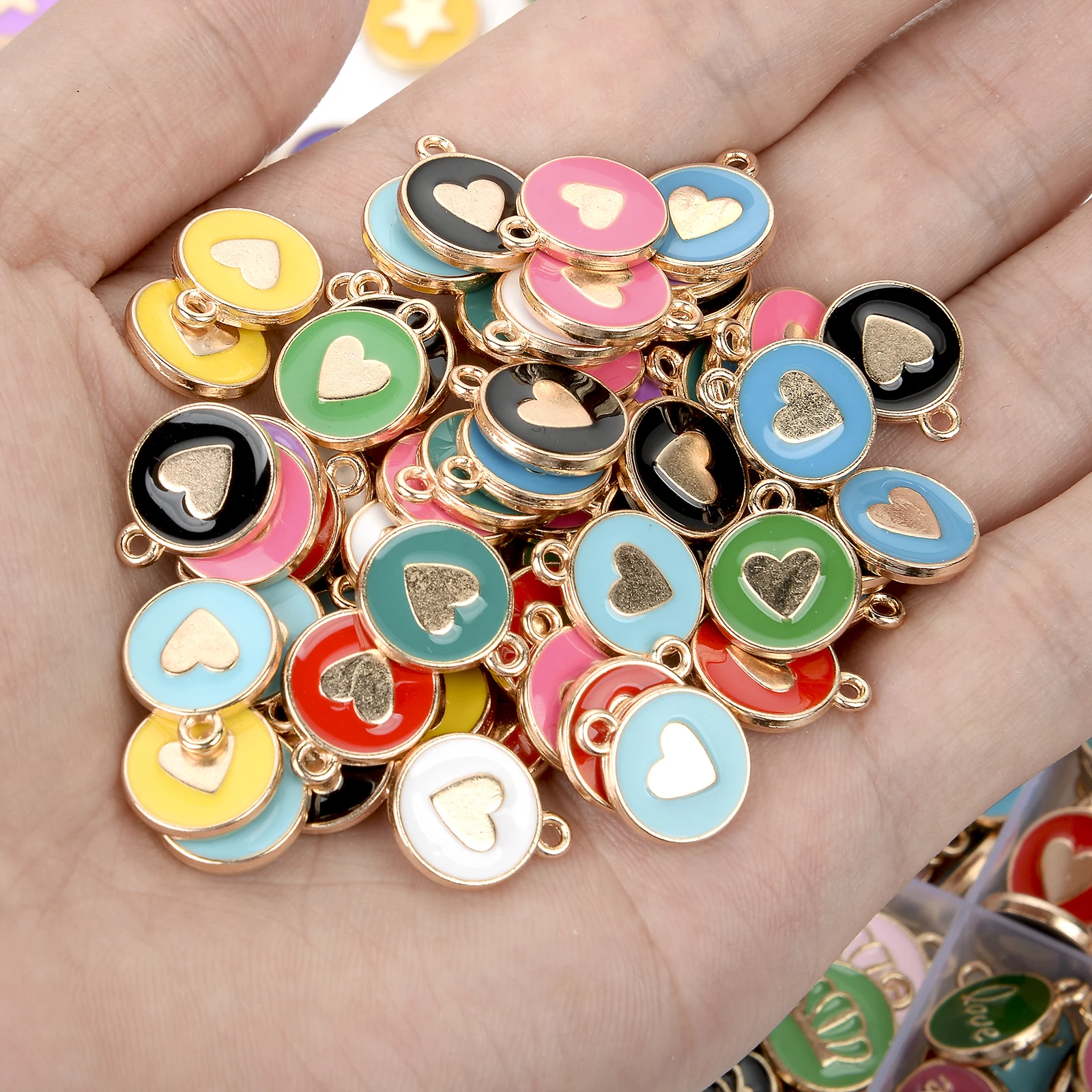 12x14mm Sweet Love Heart Enamel DIY Charm Plated Gold Alloy Pendant For DIY Earring Jewelry Making Ornament Accessories 10pcs