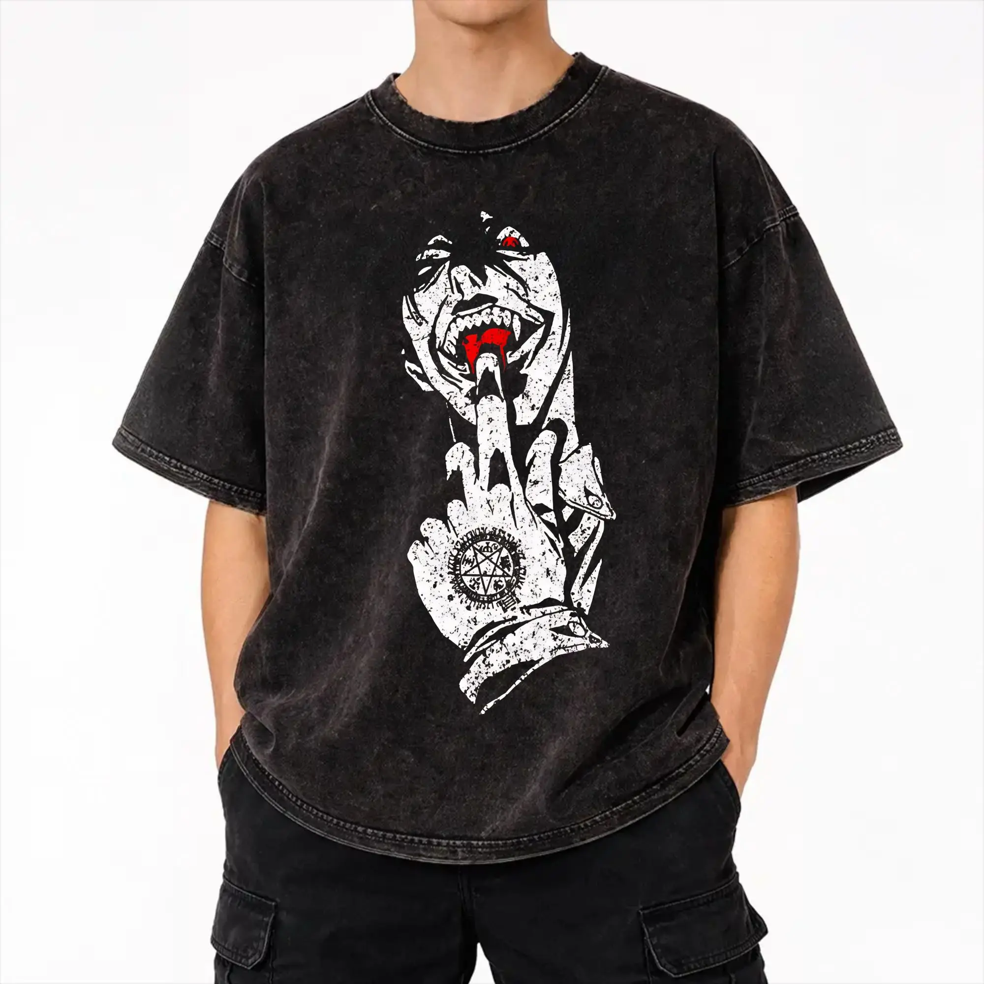 Hellsing - Alucard T Shirt Hip Hop Washed 100% Cotton Oversize T-Shirts  Novelty Men Women Streetwear Printed Tops Tees