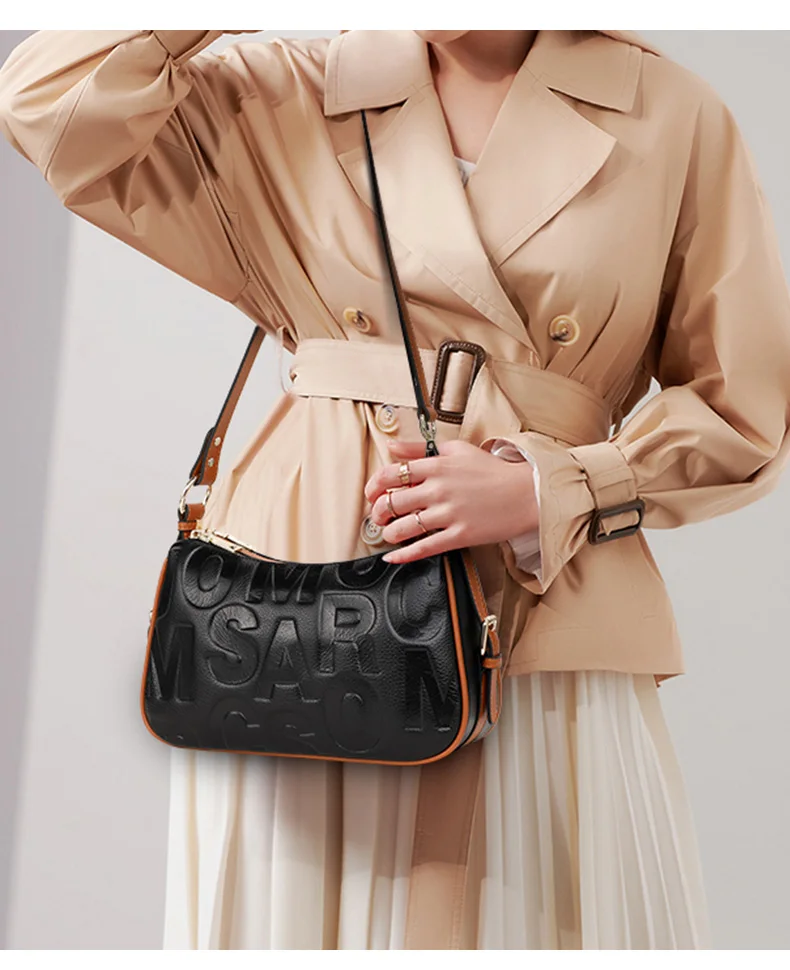 Aidrani Echtleder-Handtaschen für Damen, Designer-Umhängetaschen, neue Schultertasche mit Litchi-Textur, Umhängetasche – Detail 2