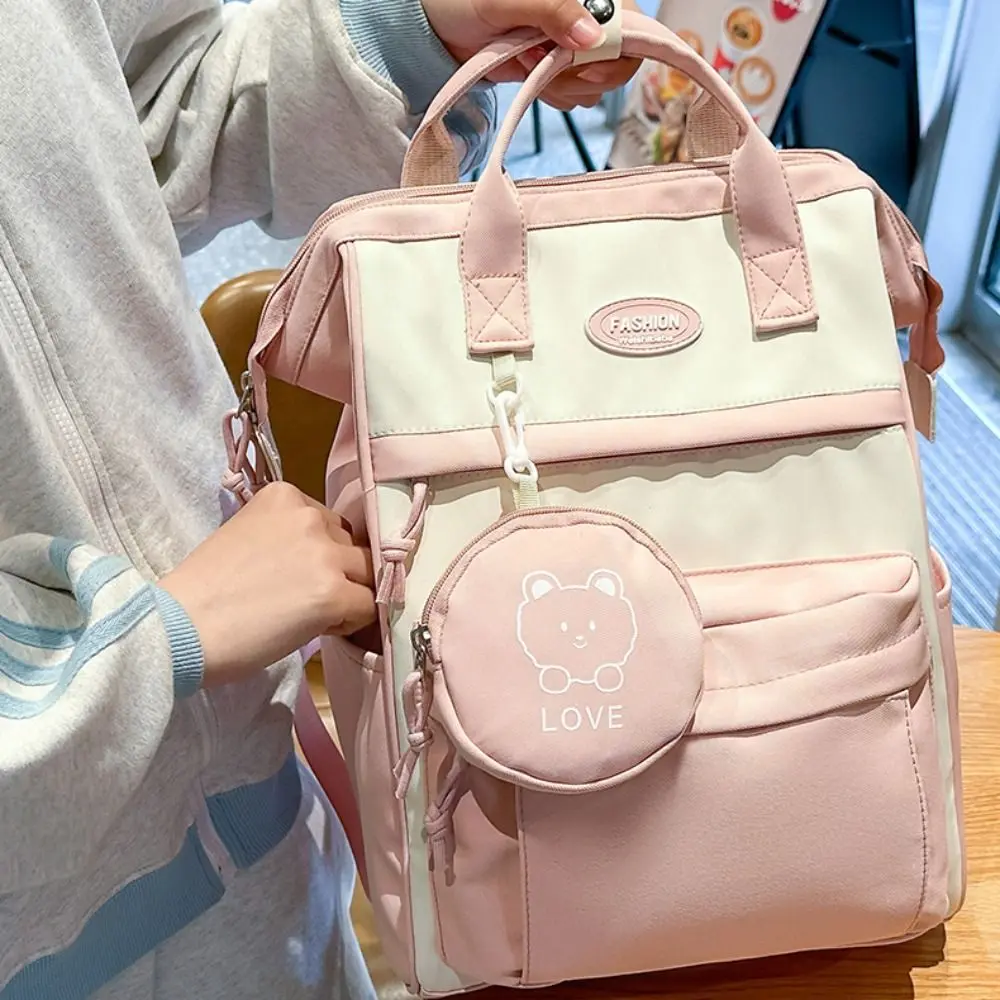 

Trendy Casual Student Schoolbag Large Capacity Solid Color Travel Backpack Book Bag Simple Nylon Shoulder Bag Unisex