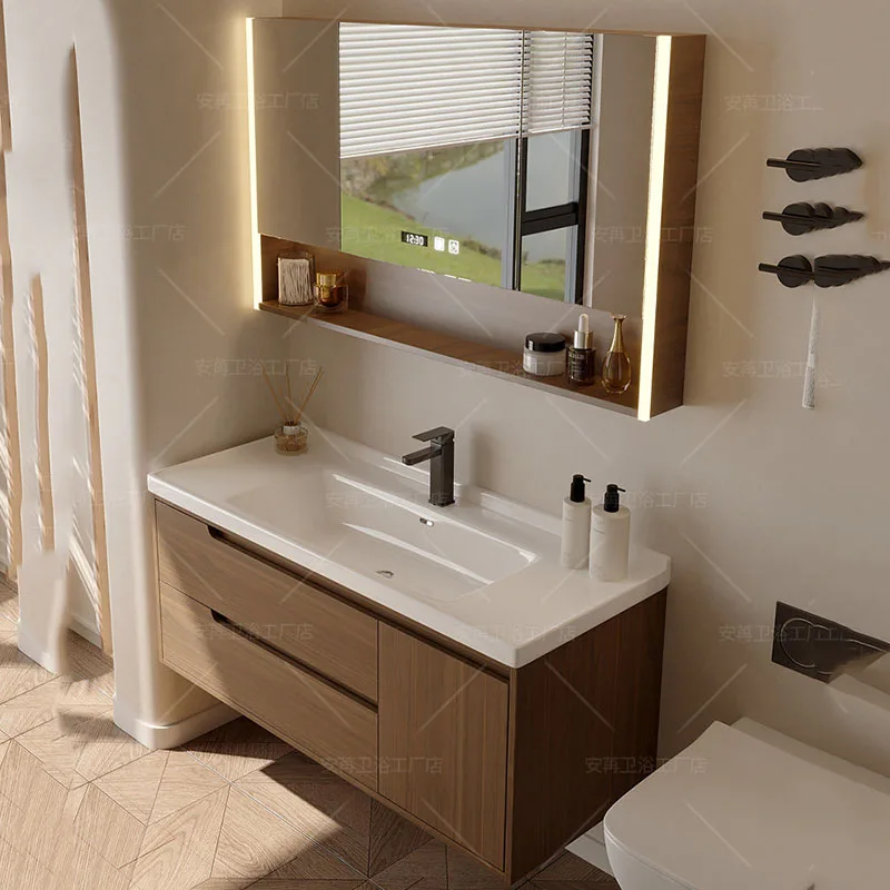 

Luxury Modern Bathroom Cabinet Storage Organizer Mirror Toilet Partitions Drawers Cupboard Wooden Gabinete Trendy Furniture