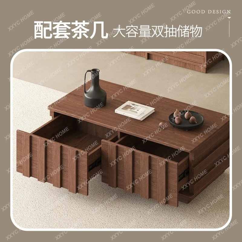 

Floor-to-ceiling TV cabinet, living room and household antique solid wood integrated new product in