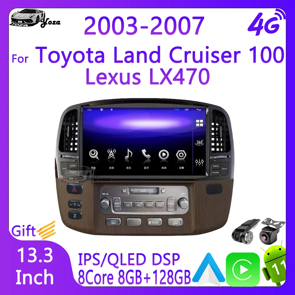 

Yoza Carplay Car Radio For Toyota Land Cruiser 100 LC100 Lexus LX470 2003-2007 Android11 Touch Screen Multimedia Navigation 4G