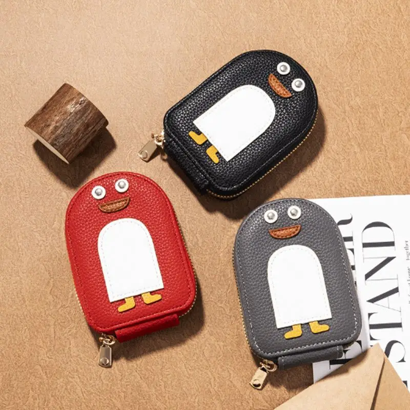 Cartoon Penguin Credit Card Holder Fashion Men Women's Business Card Holder Slim PU Leather Pocket Case Coin Purse Wallet Bag