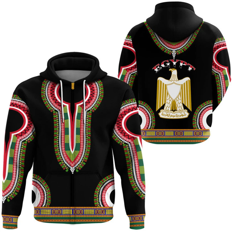 Egypt Flag Map Graphic Sweatshirts EG Egyptian National Emblem Zip Up Hoodie For Men Clothes Casual Male Hoody Sports Pullovers