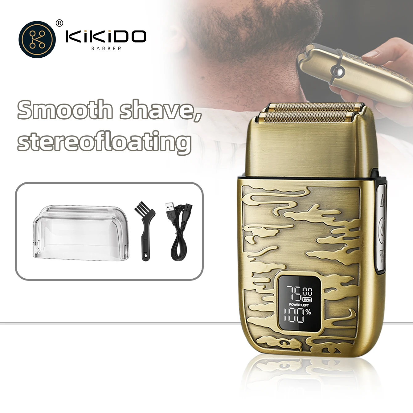 KIKIDO 2-Blade Electric Shaver IPX6 Waterproof Beard Trimmer Rechargeable Razor Wet Dry Head Bald Shaving Machine for Men KK2010