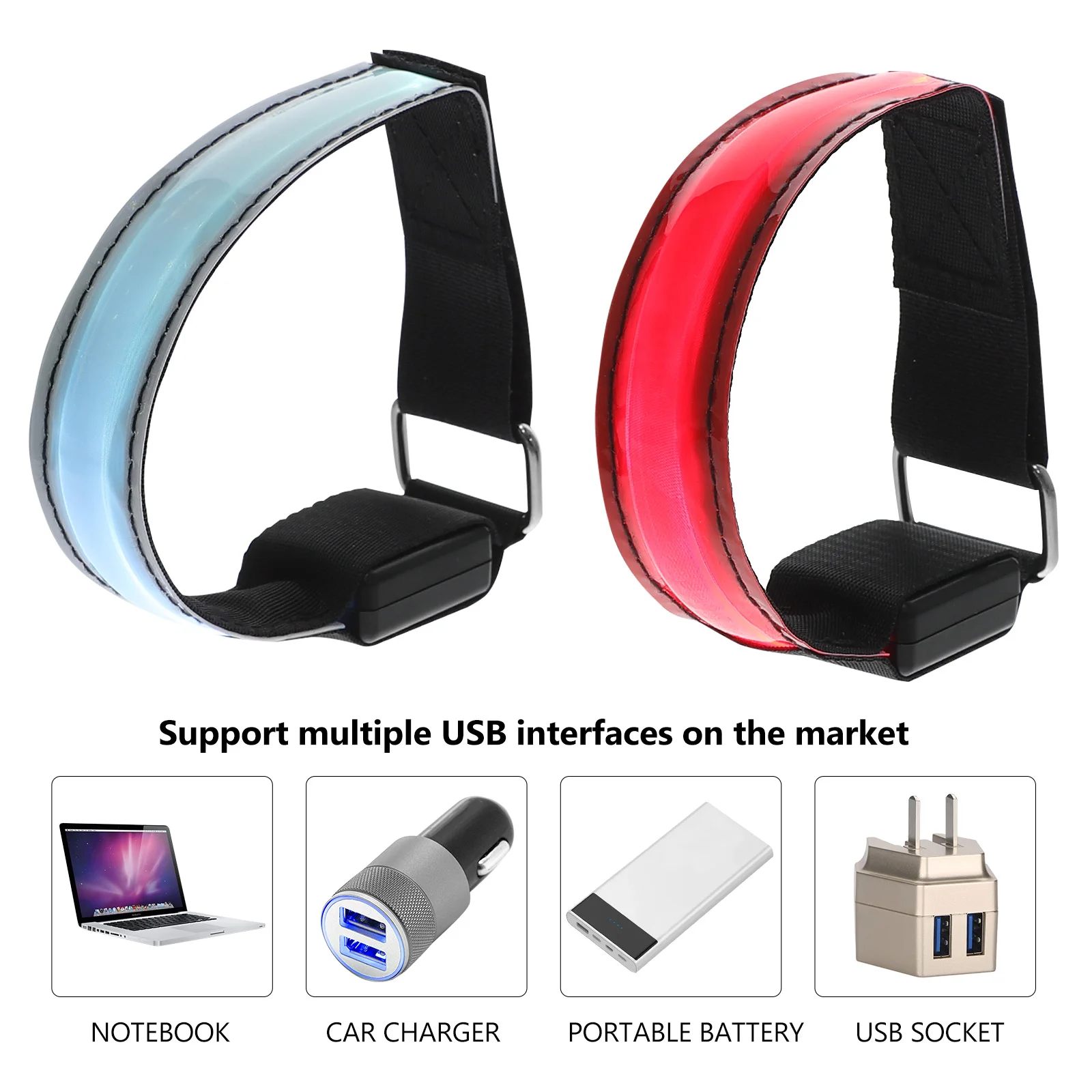 

2 Pcs LED Signal Lights Night Running Safety Armband Sports Bracelet Wristband Luminous Bracelets