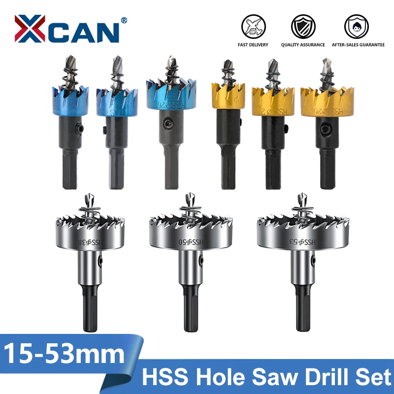 XCAN Core Drill Bit HSS Hole Saw Drill Set 5/7/12/13pcs 15-53mm Metal Hole Opener for Alloy PVC Stainless Steel Drilling Tools