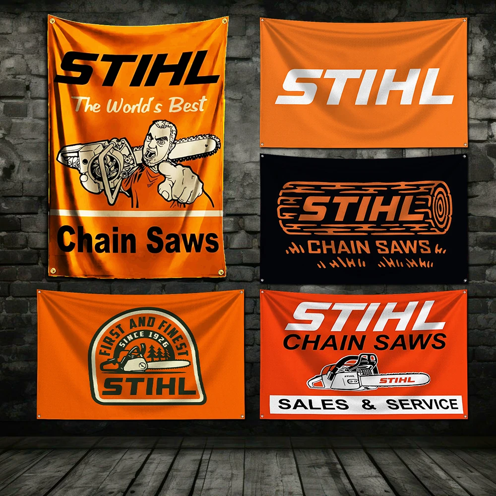 3x5 Ft Chainsaw STIHL Flag Polyester Digital Printing Banner for Garage Wall Art Out Door Decoration With Brass Grommets