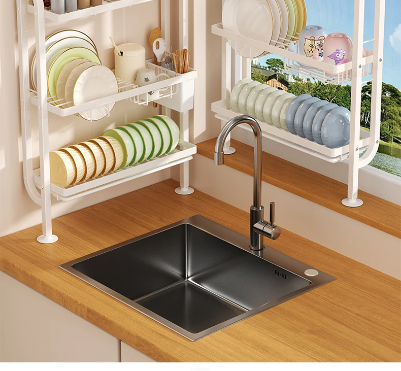 Kitchen rack, sink, narrow side drain, bowl rack, no punching, put dishes on the wall