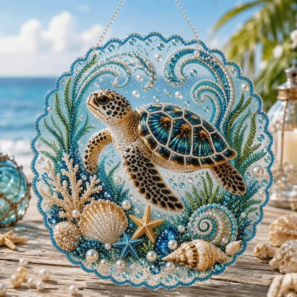 Ocean Pearl Art Pearl Art DIY Kit Sparkling Finish Complete Craft Set Diamond DIY Hanging Ornament Kit Rhinestone Art Kit