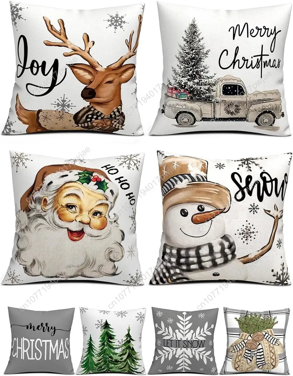 

Christmas Decorations Set of 4 Double-Sided Print Christmas Pillow Covers 18" x 18", with 8 Cute Patterns, Throw Pillow Covers P