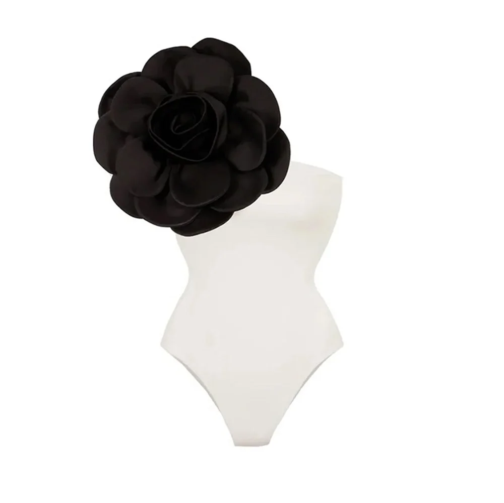 2025 Flower One Piece Swimsuit Women Swimwear Monokini Bodysuit White Swim Suit Bathing Suit Belt Beach Wear Summer image 3
