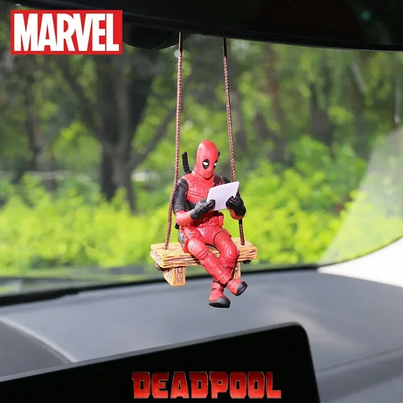 Disney Marvel Deadpool Car Ornaments Anime Figure Swing Pendant Decor Auto Rearview Mirror Hanging Interior Accessories Toy Gift