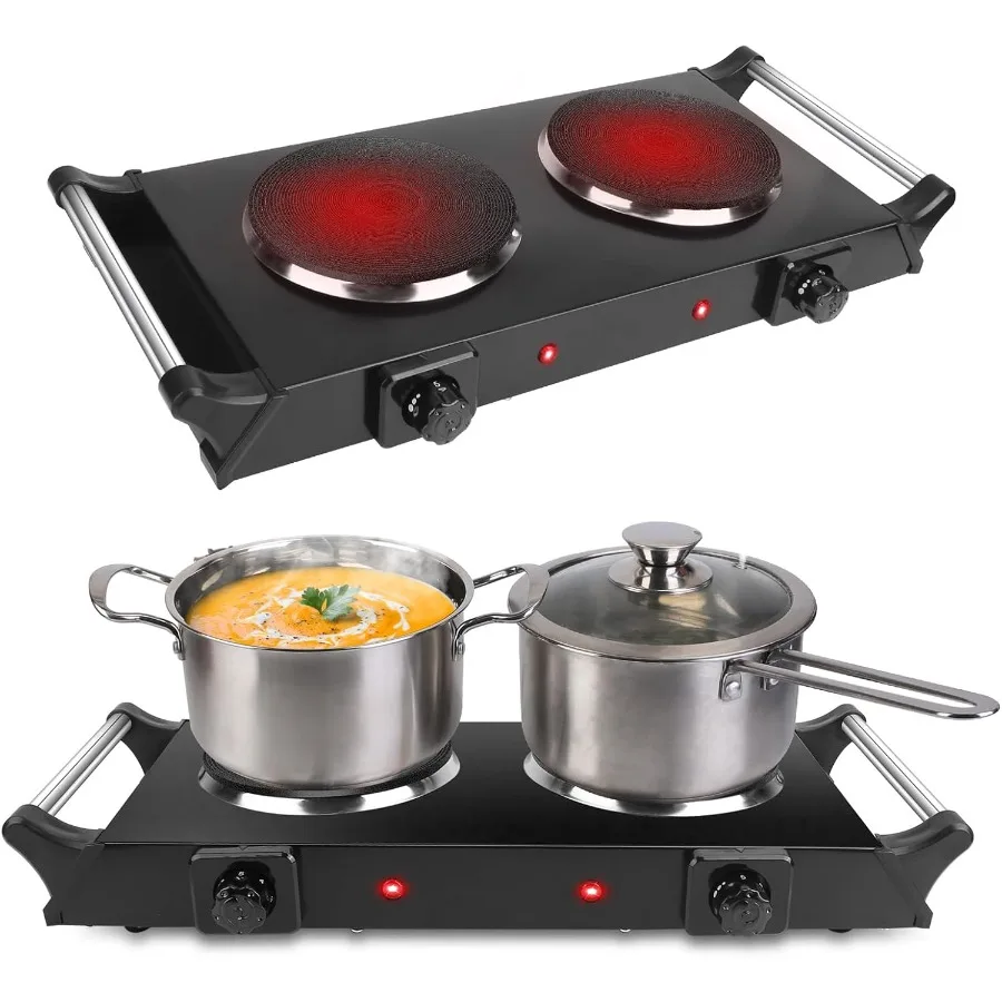 

Portable Electric Stove with Double Burner Hot Plate and 5 Temperature Settings 2000W High-Power Countertop Cooktop Ideal for R