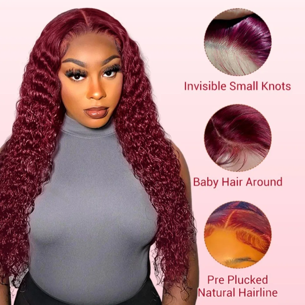 30 بوصة 99J بورجوندي الدانتيل الجبهة الباروكات شعر الإنسان 200% الكثافة موجة عميقة الدانتيل الجبهة الباروكات شعر الإنسان شعر مستعار أحمر HD شعر مستعار دانتيل شفاف