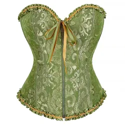 Women Corset Overbust Zipper Waist Bustier Top Black White Pink Beige Brown Red Green Blue Elegant Basques Corselet